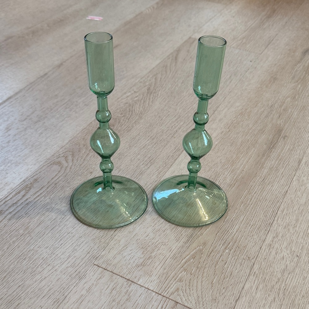 Hand Blown Glass Candlestick Holders